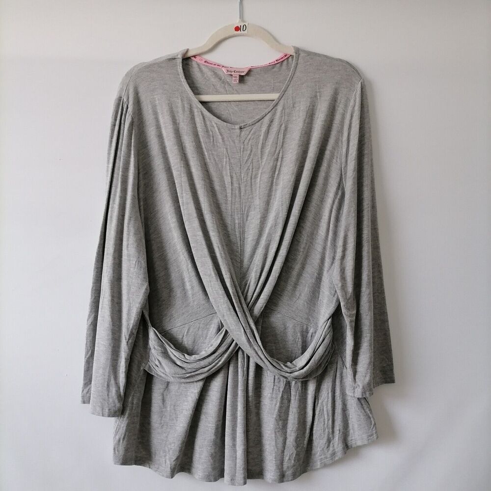 Juicy Couture Women's Gray Twist Front Long Sleeve Pullover Blouse Top Size XXL